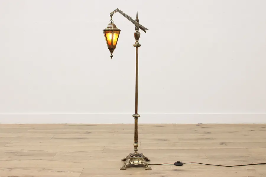 Photo of Art Deco Antique Hanging Lantern Floor Lamp Mica Shade RMC