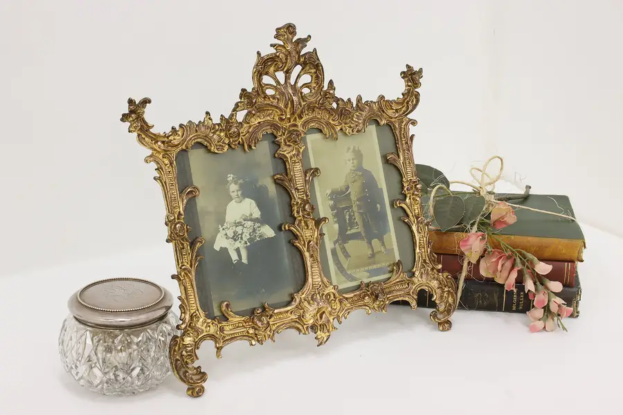 Photo of Victorian Antique Tabletop Easel Double Picture Frame