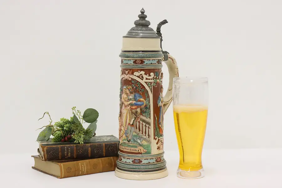 Photo of German Antique 2 Liter Beer Stein or Mug, Wedding Scene