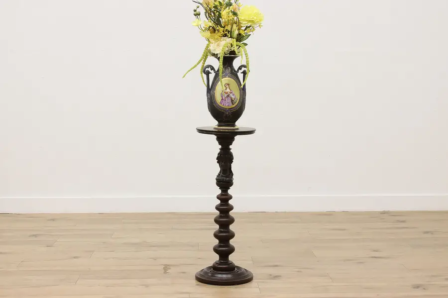 Photo of Victorian Antique Sculpture or Plant Stand, Carved Lady