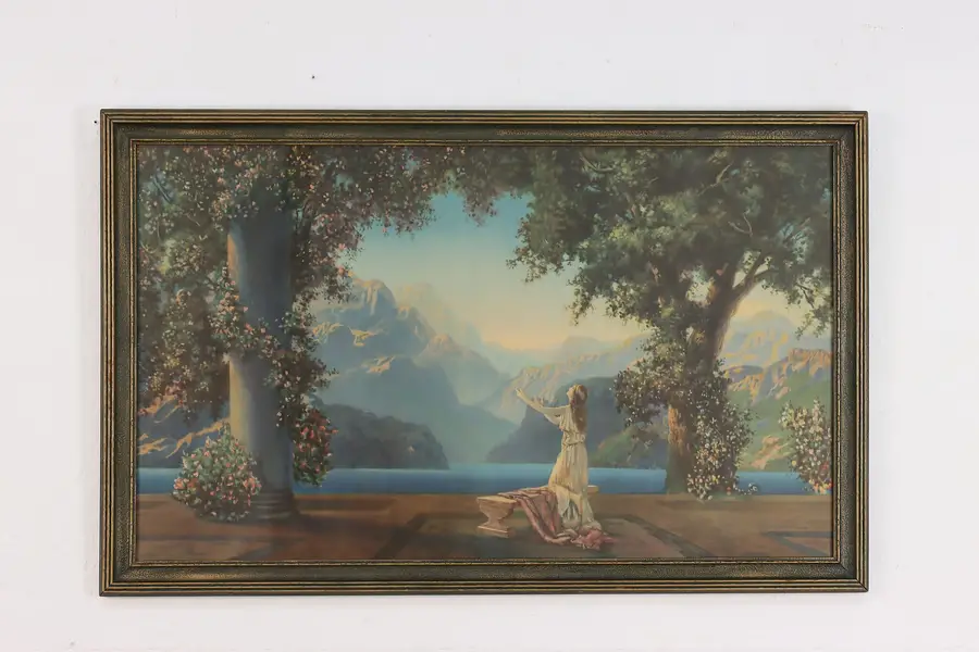Photo of Dawn Art Deco Antique Art Print, Original Frame Parrish 33"