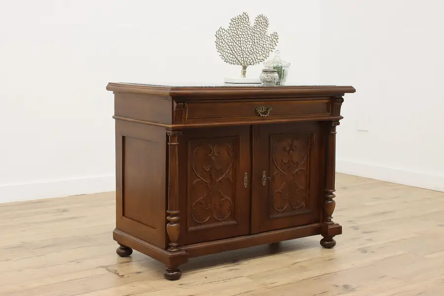 Photo of Walnut Antique Server Sideboard, Hall or TV Console, Marble