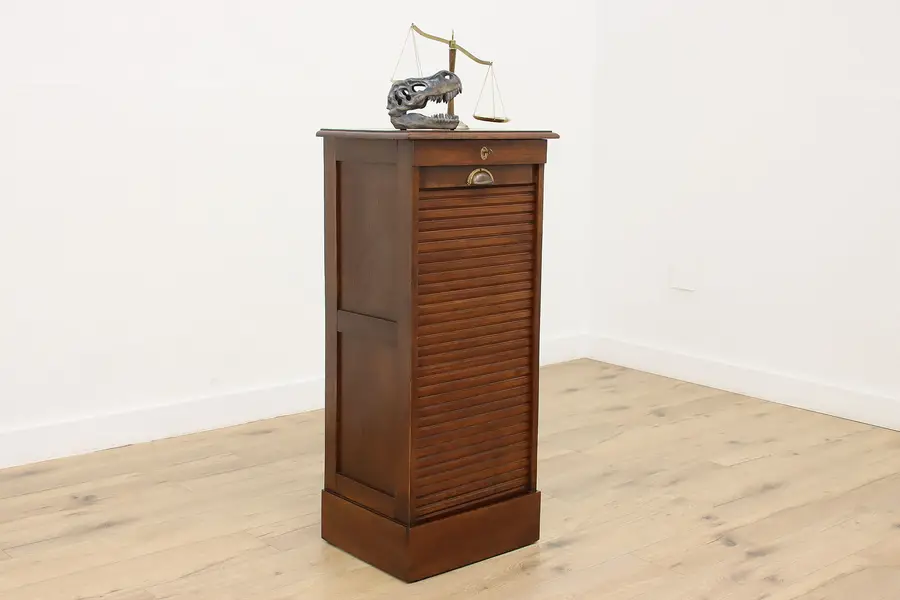 Photo of Craftsman Antique Oak Roll Top Door File Collector Cabinet
