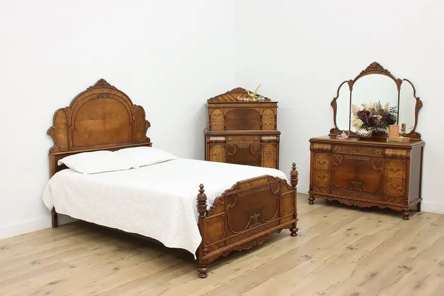 Photo of Tudor Vintage Carved 3pc Bedroom Set, Queen Bed