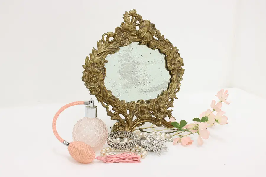 Photo of Victorian Antique Brass Finish Mirror or Picture Easel Frame