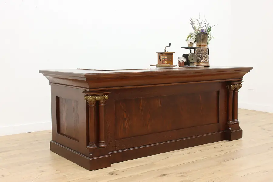Photo of Victorian Antique Oak & Granite Store Counter Kitchen Island