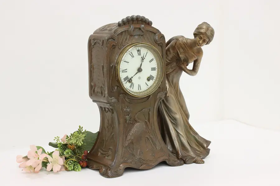 Photo of Art Nouveau Antique Clock Woman Sculpture, Ansonia