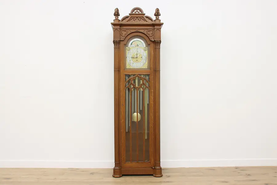 Photo of Oak Gothic Grandfather Elite Tube Chime Tall Clock Royal