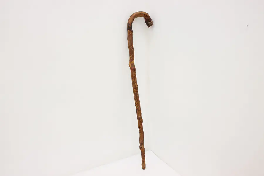 Photo of Chinese Vintage Carved Walking Stick or Cane, Bird & Snake