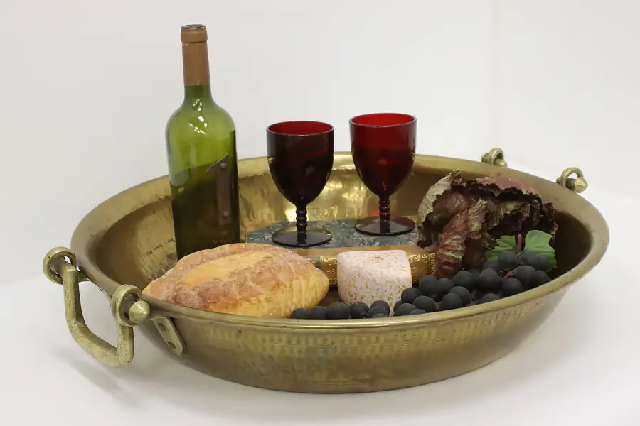 Photo of Persian Vintage Hammered Brass Serving Bowl Platter