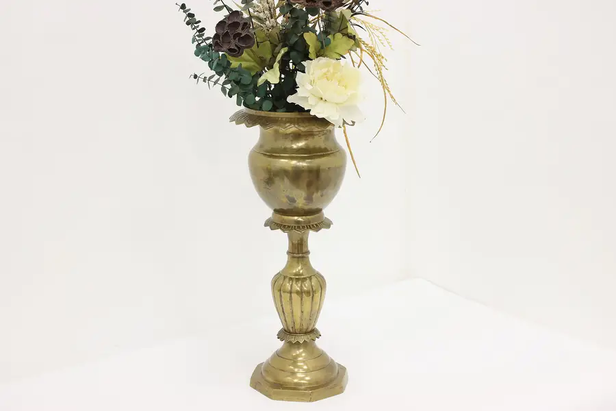 Photo of Traditional Vintage Brass Garden Vase or Planter with Stand