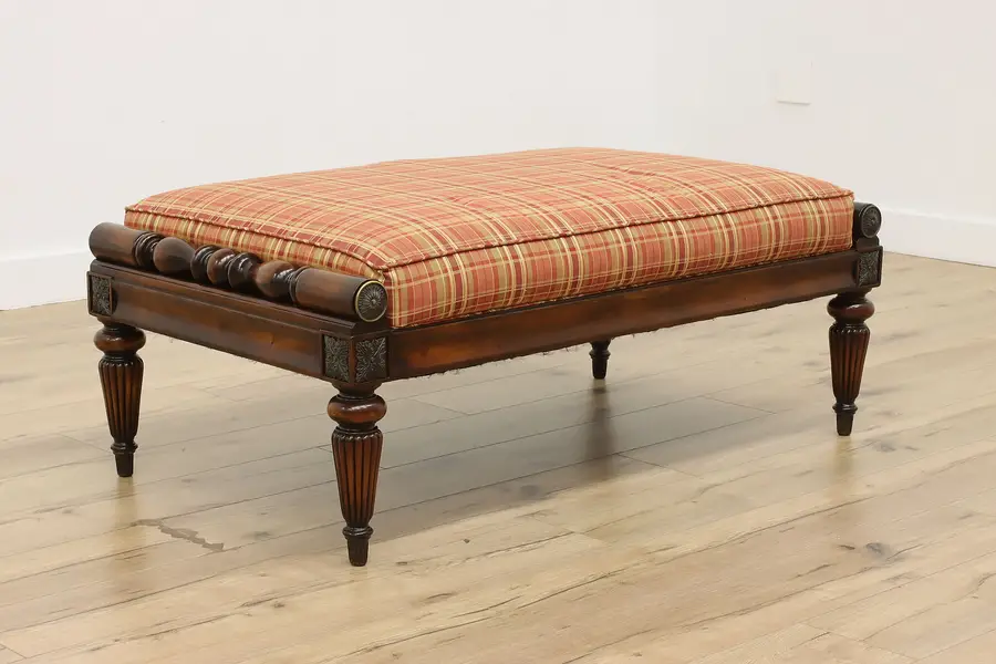 Photo of Classical Vintage Mahogany Plaid Ottoman or Bench, Sherrill