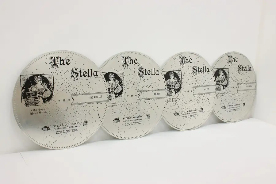 Photo of Set of 4 Vintage Stella Music Box 14" Discs "The Angelus"