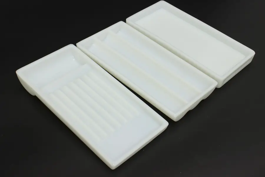 Photo of Set of 3 Antique Milk Glass Dental Artist Trays, Two Rivers