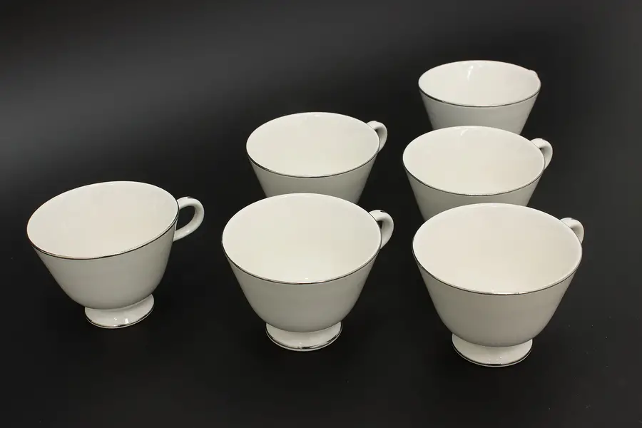 Photo of Set of 6 Midcentury Modern Vintage Tea Cups Platinum Accents