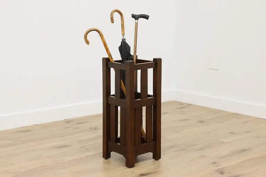 Photo of Craftsman Antique Mission Oak Umbrella & Cane Hall Stand