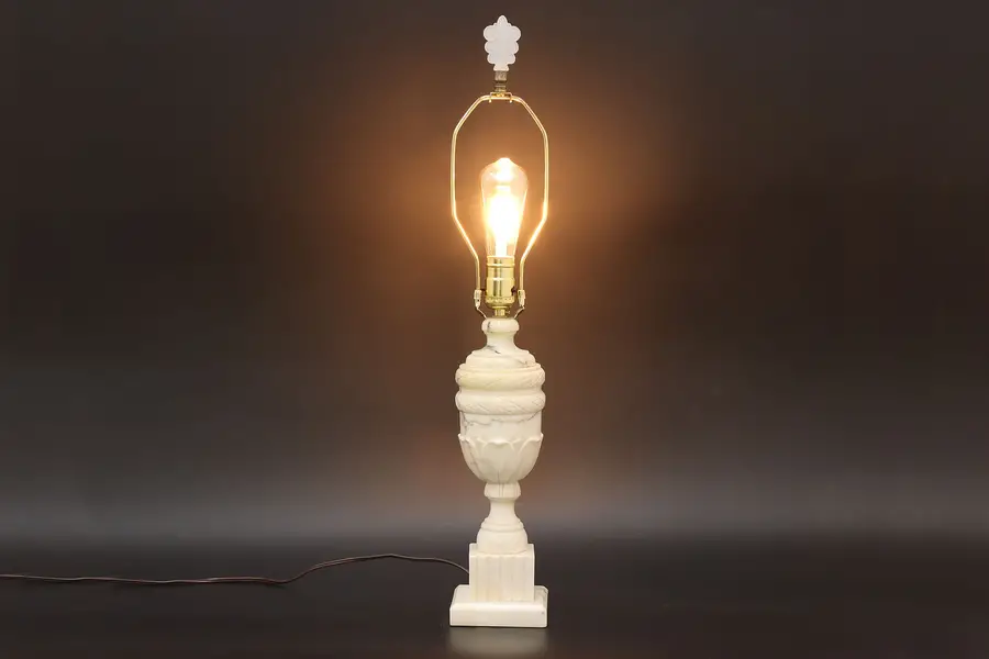 Photo of Classical Vintage Carved Marble & Alabaster Desk Lamp Italy