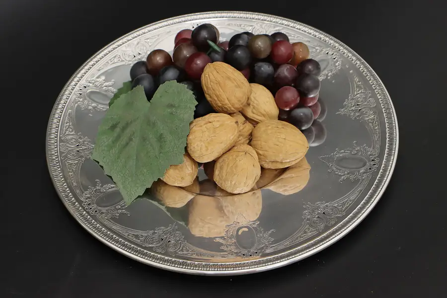 Photo of Victorian Antique Engraved & Pierced Silverplate Tray Signed