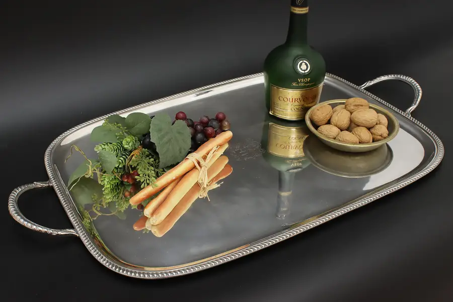 Photo of Traditional Vintage Silverplate Serving Tray, Coat of Arms