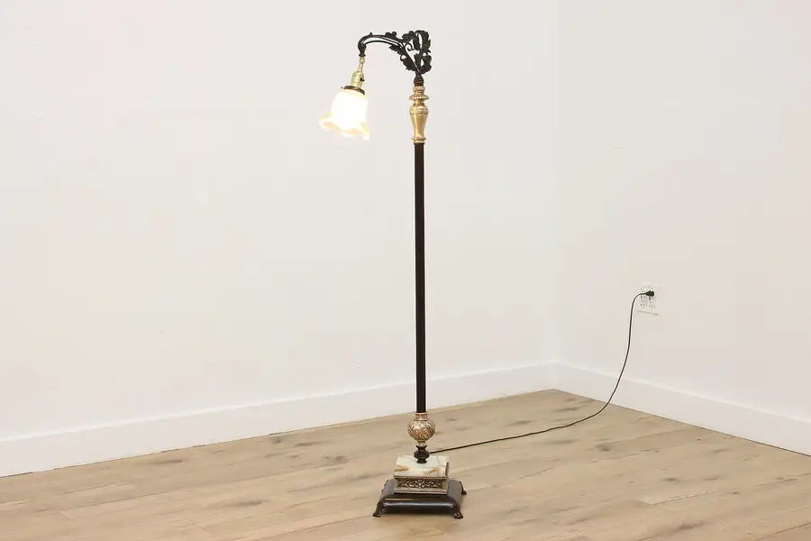 Photo of Victorian Antique Iron & Onyx Floor Reading Lamp