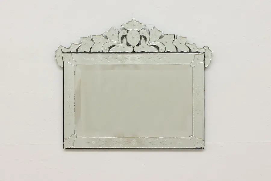Photo of Italian Vintage Murano Venetian Etched Boudoir Wall Mirror