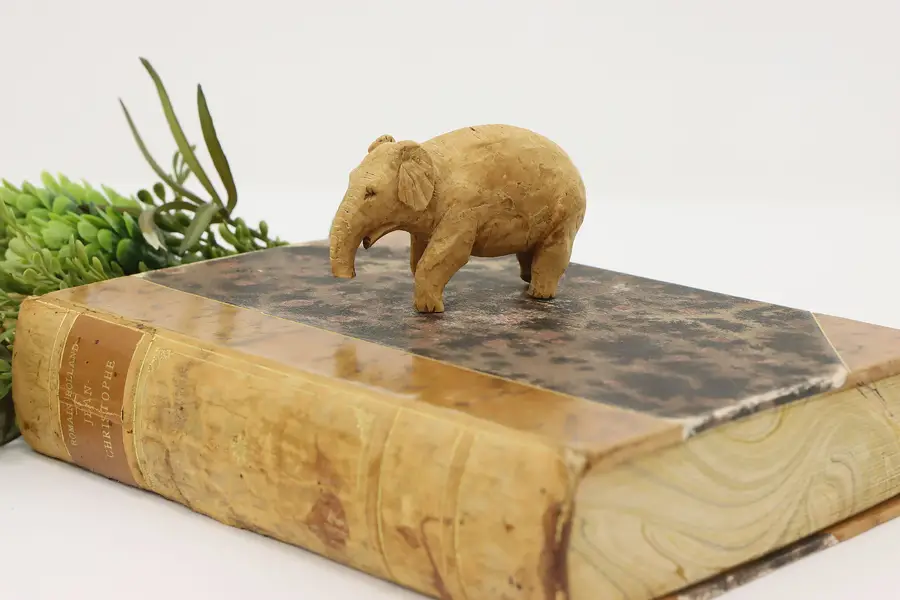 Photo of Folk Art Vintage Carved Cork Elephant Sculpture