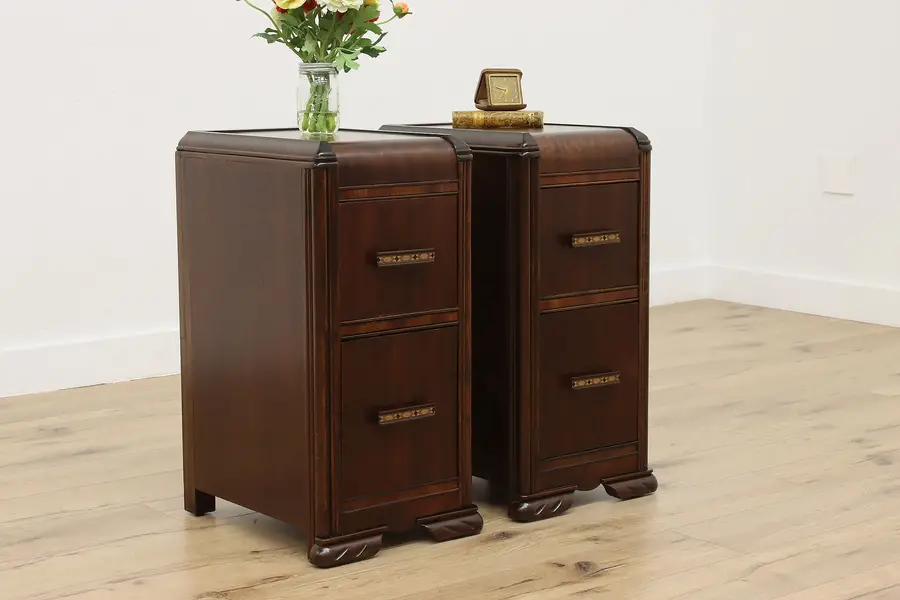 Photo of Pair of Art Deco Vintage Waterfall Nightstands or End Tables