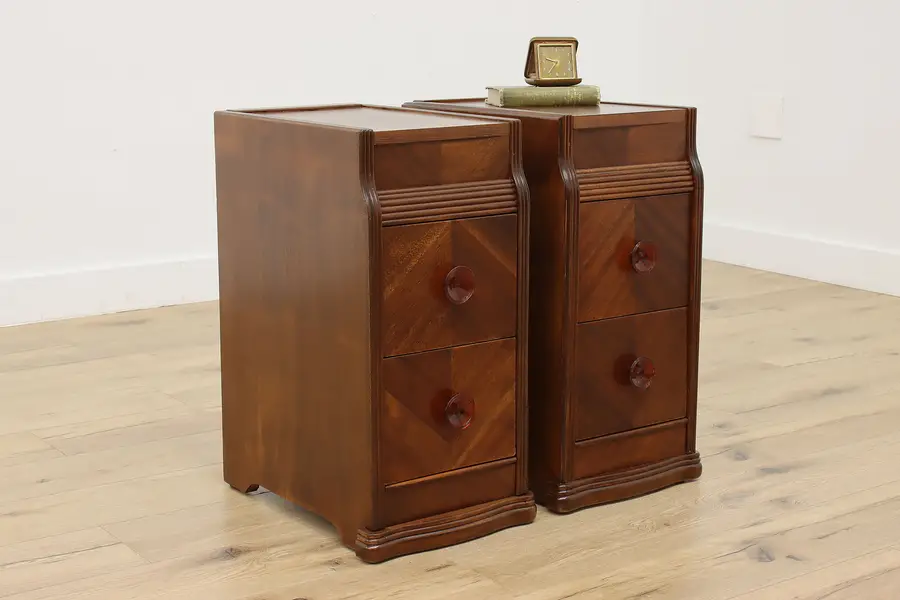 Photo of Art Deco Vintage Mahogany Nightstands or End Tables, United