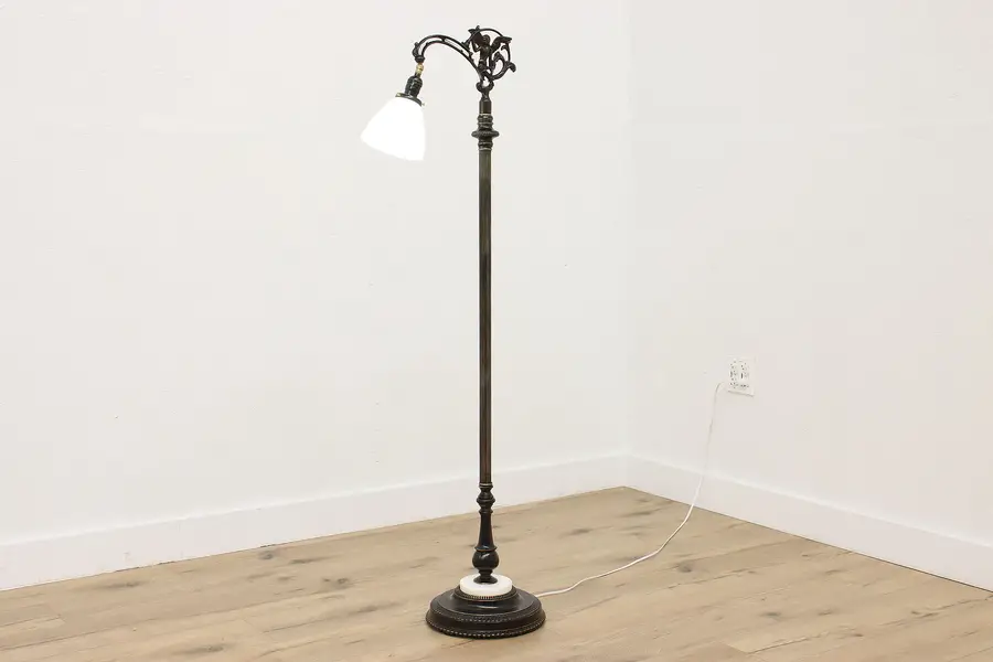 Photo of Victorian Antique Iron Onyx Floor Bridge Lamp Angel Mitchel