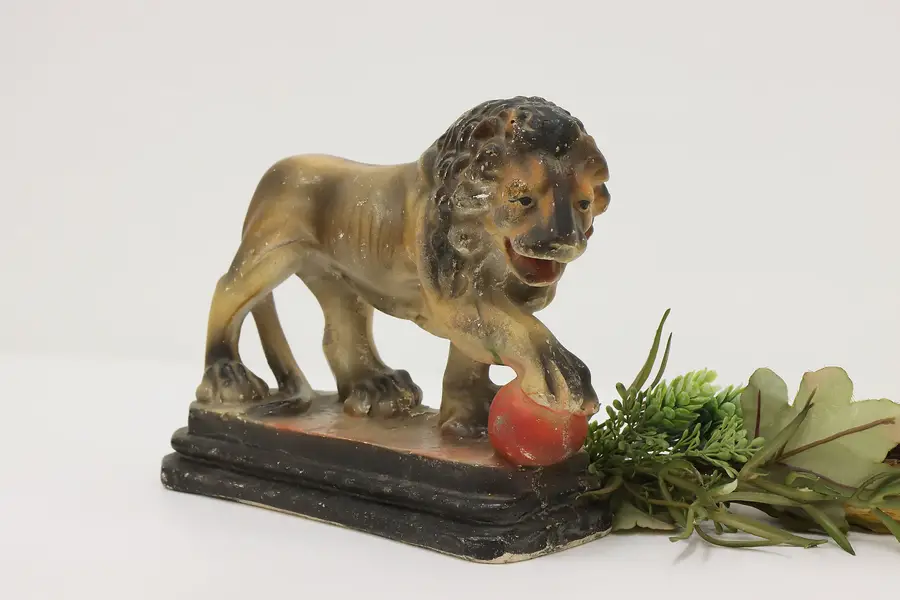 Photo of Carnival Prize Vintage Painted Chalkware Lion Sculpture