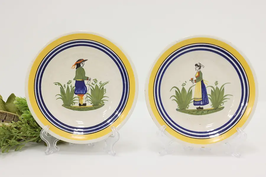 Photo of Pair of French Vintage Hand Painted Dessert Plates Quimper