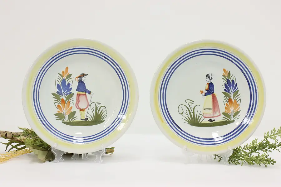 Photo of Pair of Vintage French Quimper Hand Painted Dinner Plates