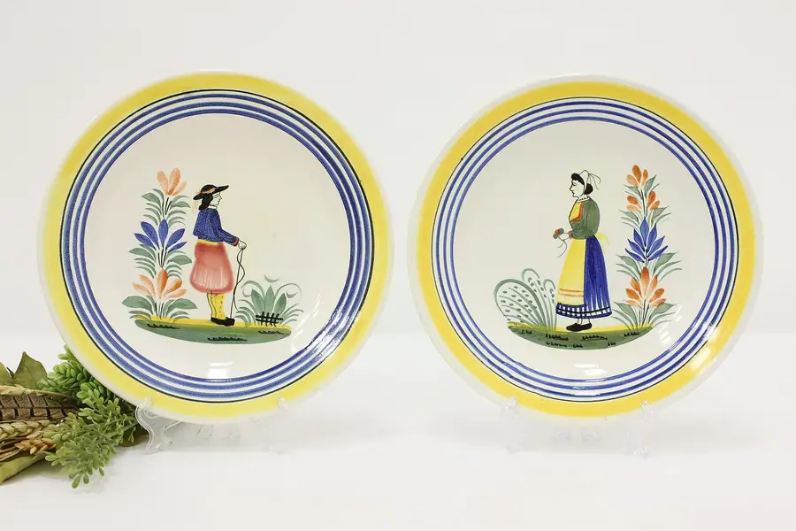 Photo of Pair of Vintage French Quimper Hand Painted Dinner Plates