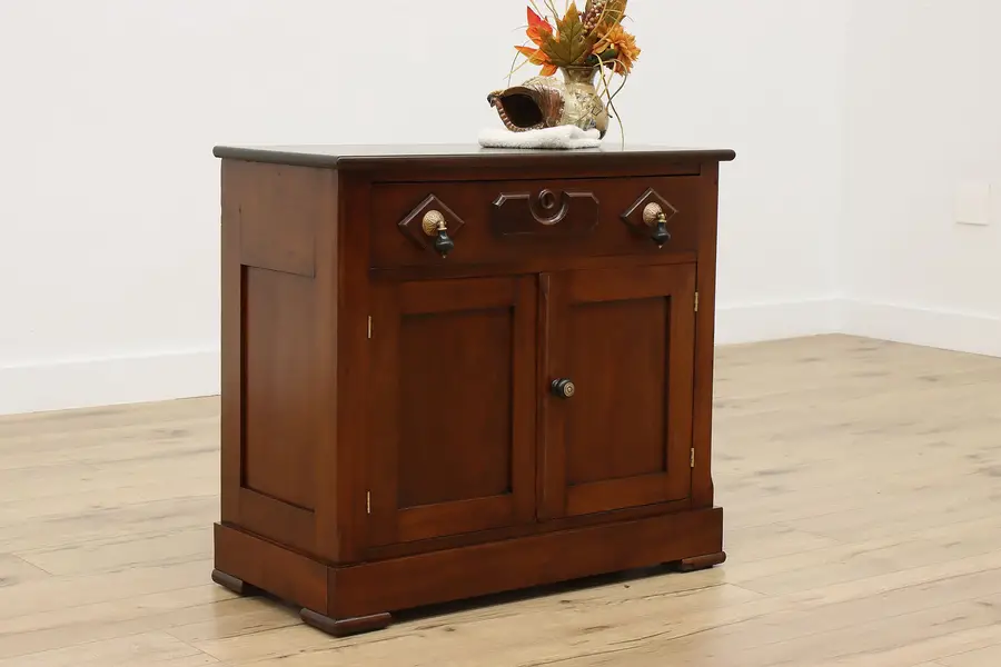 Photo of Victorian Antique Carved Walnut Nightstand or Bath Cabinet