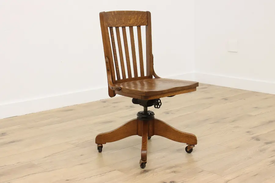 Photo of Craftsman Antique Swivel Adjustable Oak Desk Chair, Welch