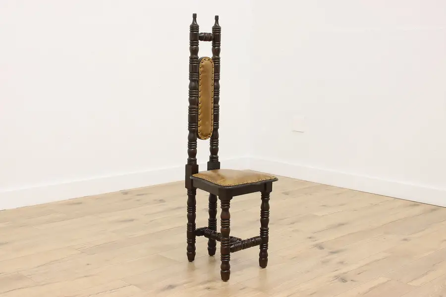 Photo of Spanish Colonial Vintage Carved Pine & Leather Prayer Chair