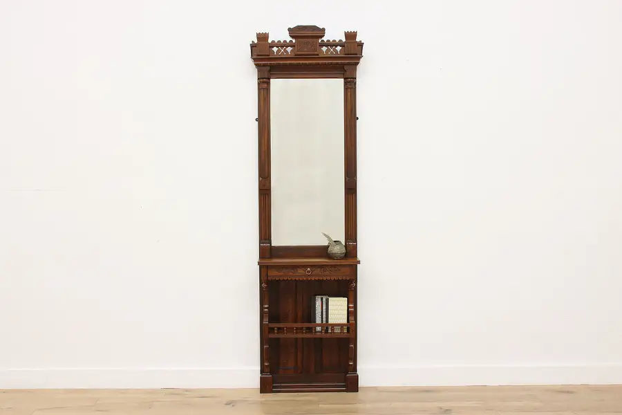 Photo of Victorian Eastlake Antique Walnut Pier Hall or Entry Mirror