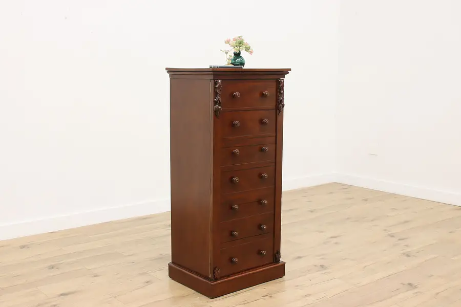 Photo of Victorian Antique Carved Mahogany Sidelock Lingerie Chest