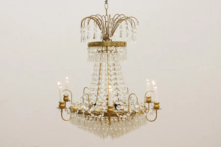 Photo of Regency Design Vintage Brass & Crystal Chandelier