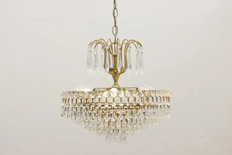Photo of Midcentury Modern Vintage Brass & Crystal Chandelier