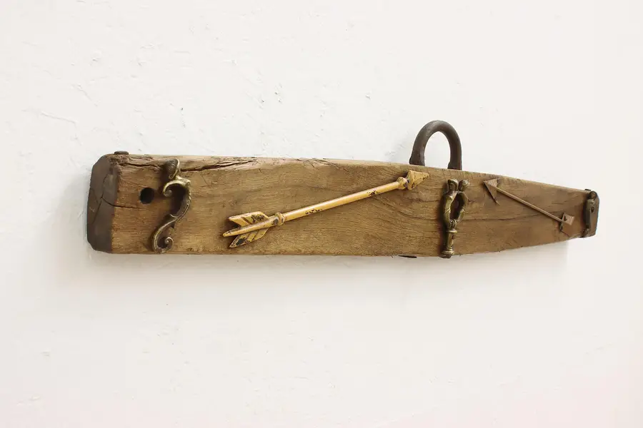 Photo of Farmhouse Antique Oak & Iron Ox Yoke, Brass Angel Mounts