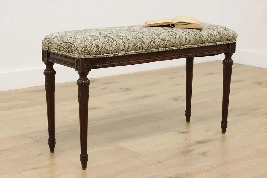 Photo of French Antique Carved Walnut Boudoir Hall or Window Bench