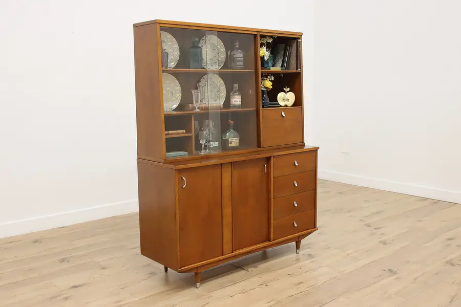 Photo of Midcentury Modern Vintage Walnut Bookcase China Bar Cabinet