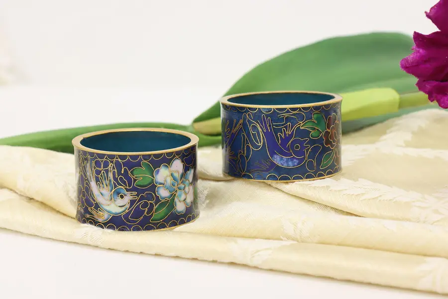 Photo of Pair of Vintage Chinese Traditional Cloisonne Napkin Rings