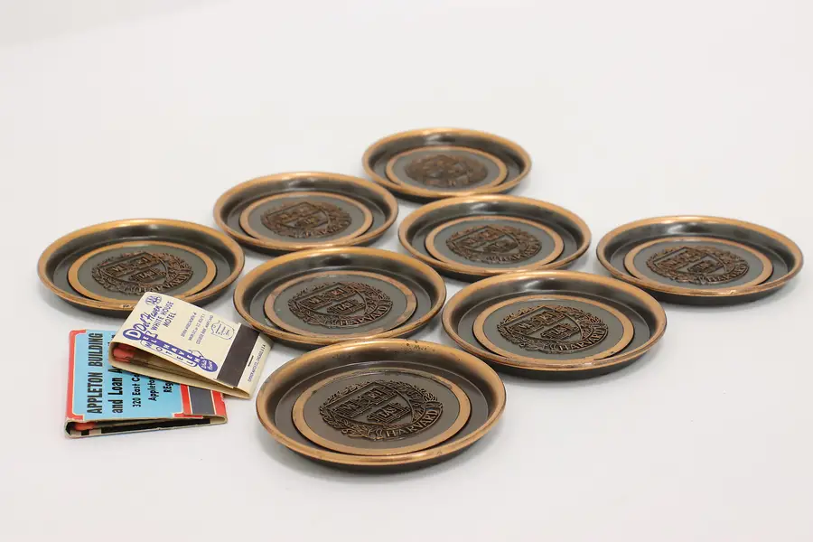 Photo of Set of 8 Vintage Copper Plated Harvard Ashtrays, Hyde Park