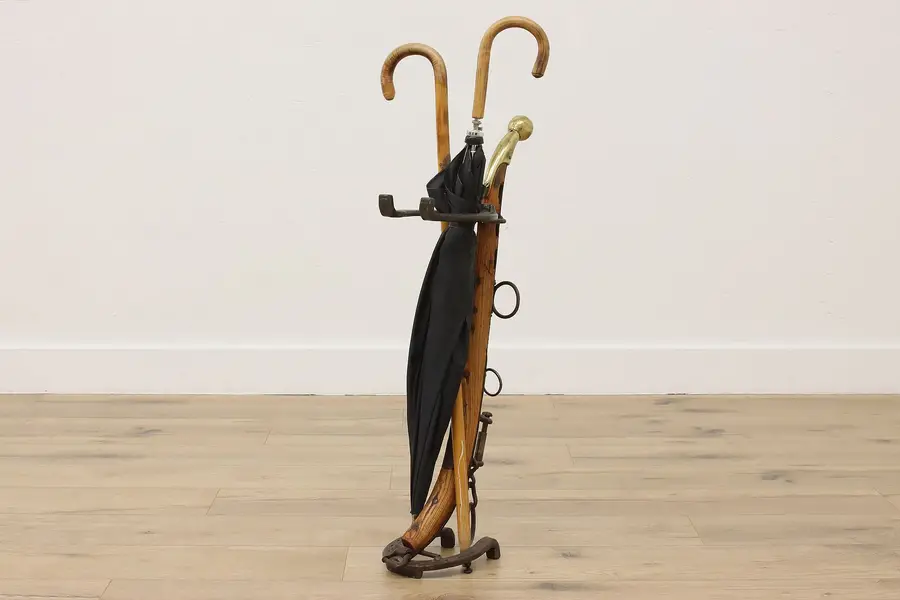 Photo of Farmhouse Vintage Horseshoe & Yoke Cane or Umbrella Stand