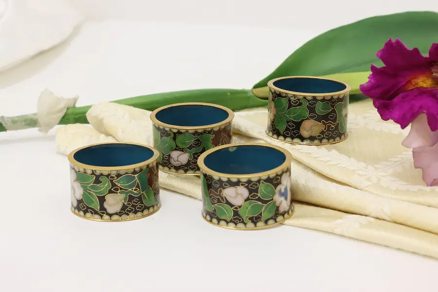 Photo of Set of 4 Vintage Chinese Traditional Cloisonne Napkin Rings