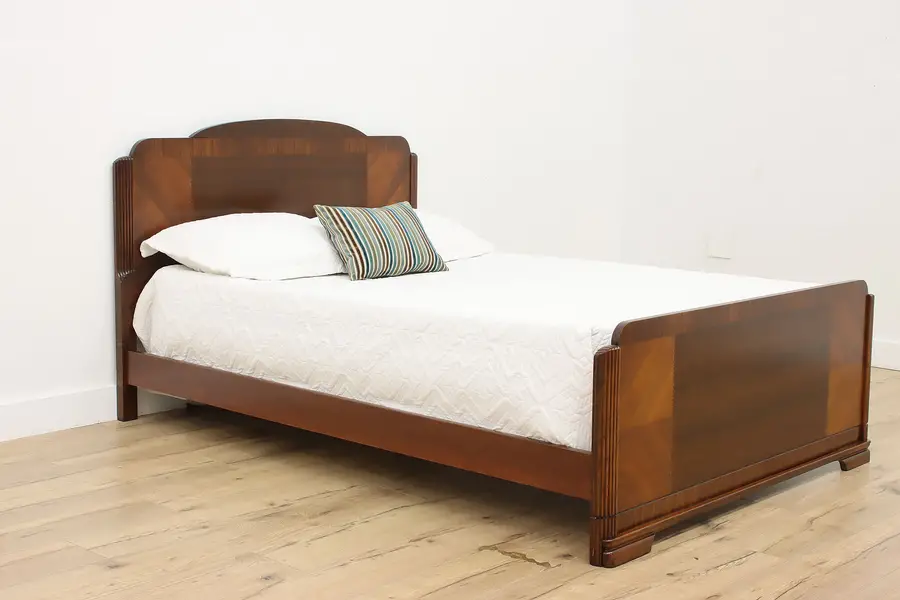 Photo of Art Deco Vintage Walnut & Mahogany Double Full Size Bed