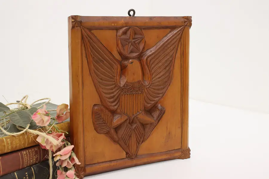 Photo of American Great Seal Vintage Carved Pine Wall Plaque 9"