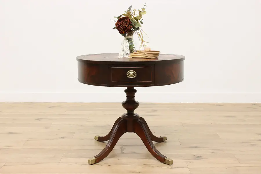 Photo of Georgian Vintage Mahogany Drum Lamp, Entry or Hall Table